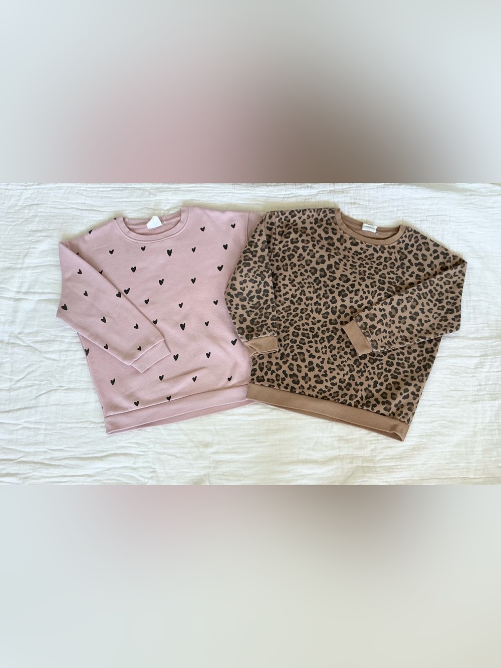 Cotton On Girls Pink Heart & Brown Leopard Sweatshirts